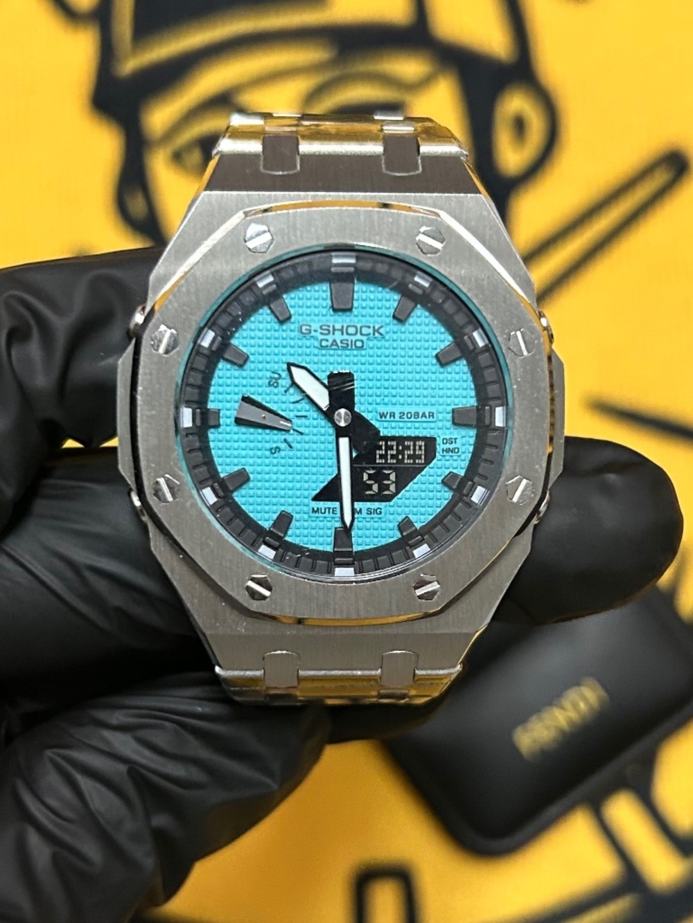 Custom G-Shock Metal Mod Aqua Blue Steel Watch